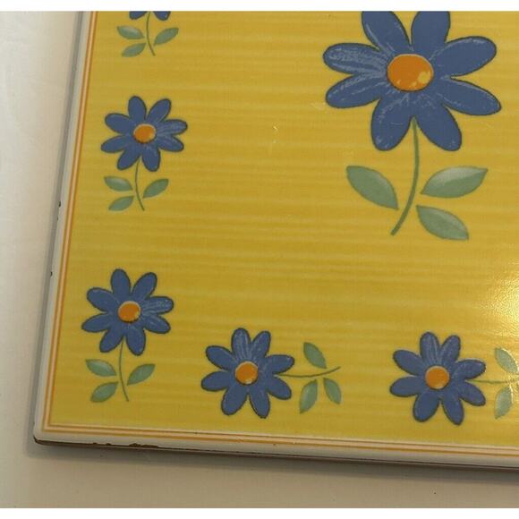 Vtg Furio Home Italian 8” Tile Trivet Yellow Blue Daisy Art Pottery Terra Cotta - Picture 6 of 13
